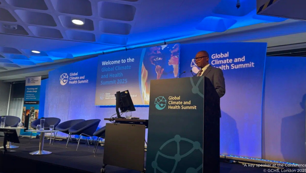 An image of a speaker at the Global Climate and Health Summit